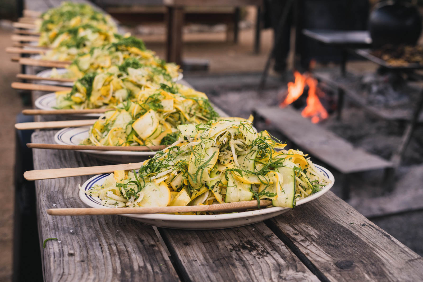 plates of farm fresh fire roasted vegetables