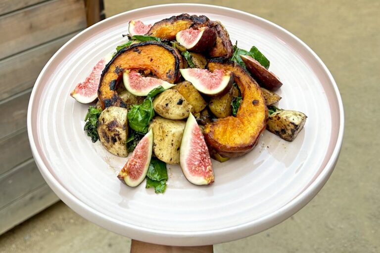 roasted veggies with hearth seasoning topped with figs.